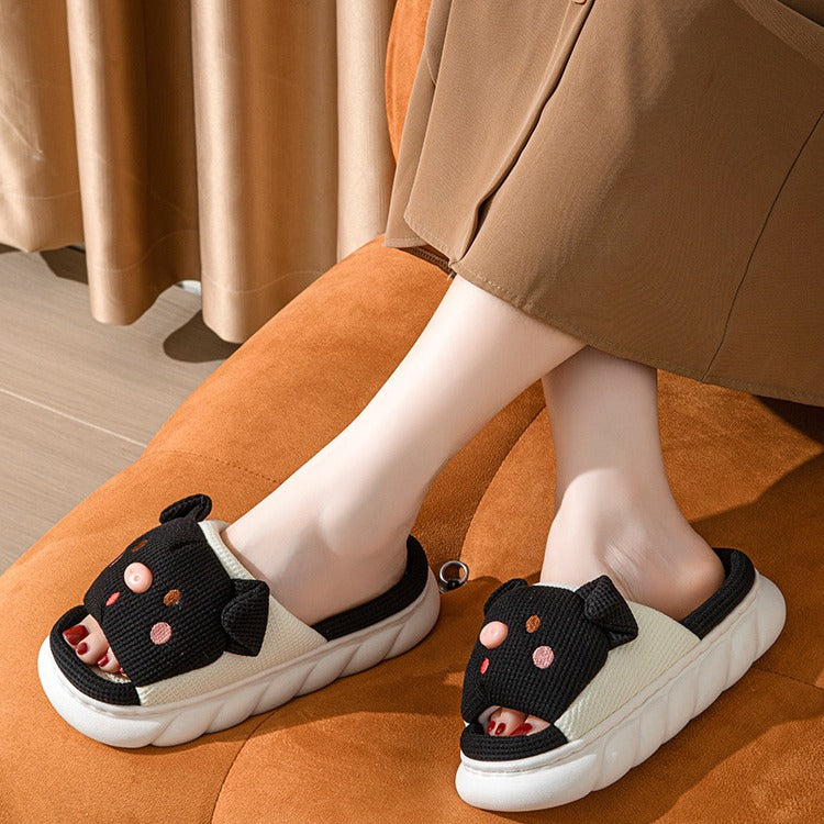 Piggy Cute Couple Open Toe Linen Cotton Linen Slippers