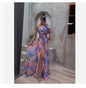 Floral Print Split Maxi Dress Fashion Sexy One-shoulder Long-sleeved Dresses Summer Beach Clothing For Women
