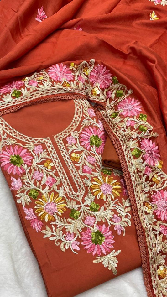 Premium Rust Floral Ethnic Kurta with Elegant Dupatta