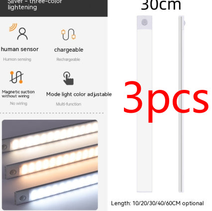 Smart Infrared Sensor Lamp Wireless Magnetic Long Cabinet Light With Rechargeable Hallway Wardrobe