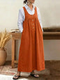 Loose Overalls Dress Casual U-neck Button Pockets Dresses Summer Spring Clothing